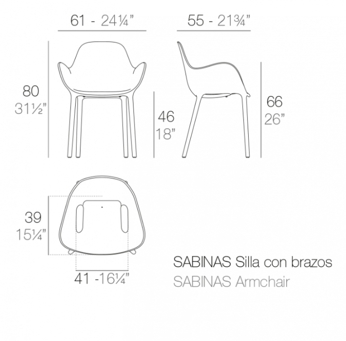 Scaun exterior cu brate Sabinas din polipropilena injectata cu fibra de sticla, diverse finisaje, 45012 - Vondom [5]
