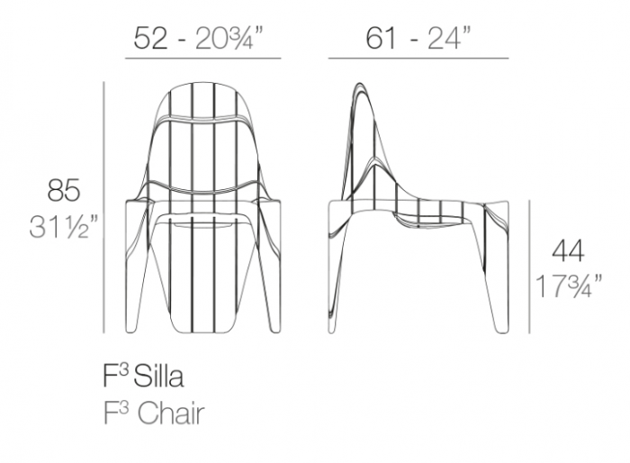 Scaun exterior F3 52x61x85 cm, rasina de polietilena, diverse finisaje, 60003 - Vondom [3]