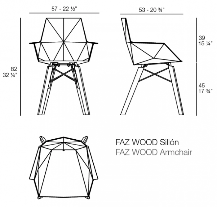 Scaun exterior Faz cu brate, model modern geometric, picioare lemn, 54294 - Vondom [7]