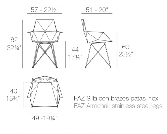 Scaun exterior Faz cu brate, polipropilena, picioare metal, design modern geometric, 54045F - Vondom [5]