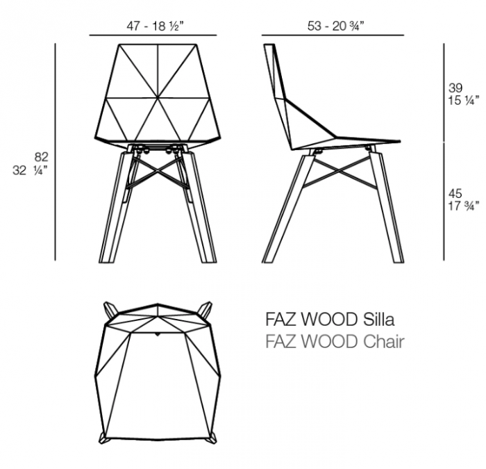Scaun exterior Faz fara brate, model modern geometric, picioare lemn, 54295F - Vondom [4]