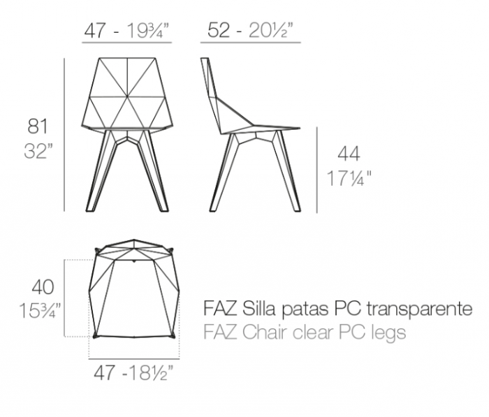 Scaun exterior Faz, polipropilena, picioare policarbonat transparent, design modern geometric, 54062 - Vondom [9]