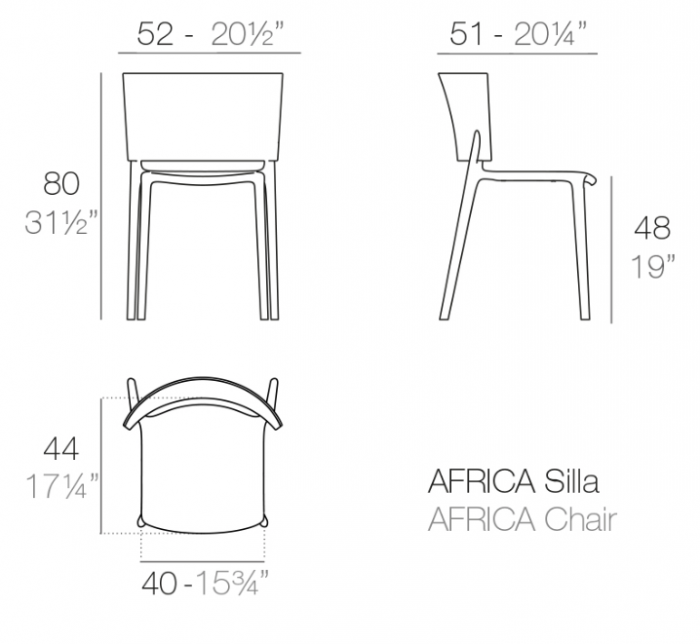 Scaun exterior premium Africa fara brate, polipropilena injectata cu fibra de sticla, 65036 - Vondom [2]