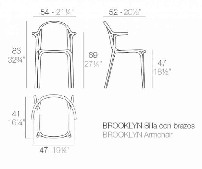 Scaun exterior premium Brooklyn cu brate, polipropilena injectata cu fibra de sticla, 65038 - Vondom [6]