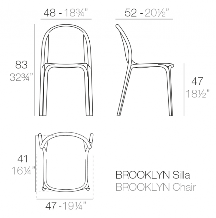 Scaun exterior premium Brooklyn fara brate, polipropilena injectata cu fibra de sticla, 65037 - Vondom [2]