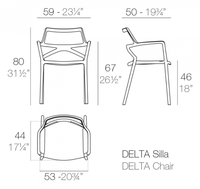 Scaun exterior premium Delta cu brate, polipropilena injectata cu fibra de sticla, 66026 - Vondom [2]