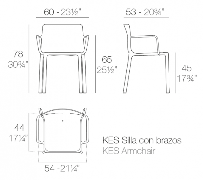 Scaun exterior premium Kes cu brate, polipropilena injectata cu fibra de sticla, 64017 - Vondom [2]