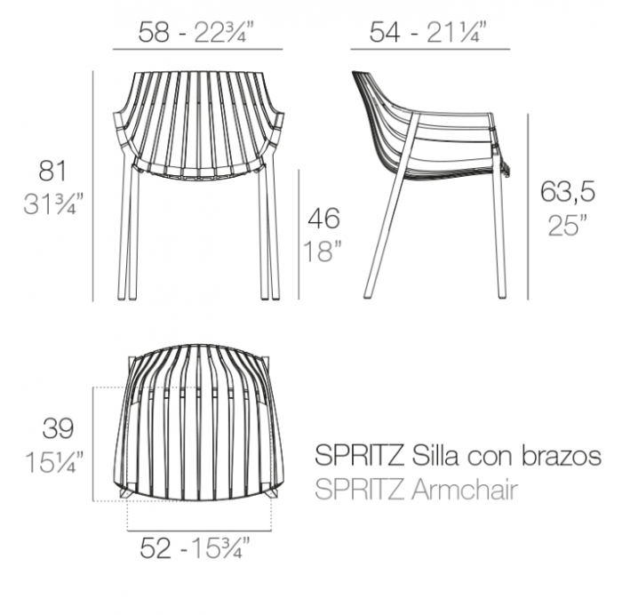 Scaun exterior premium Spritz cu brate, policarbonat injectat cu fibra de sticla, 56017 - Vondom [2]