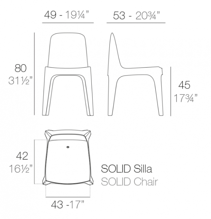 Scaun exterior Solid fara brate, polipropilena injectata cu aditivi minerali, 55024 - Vondom [7]