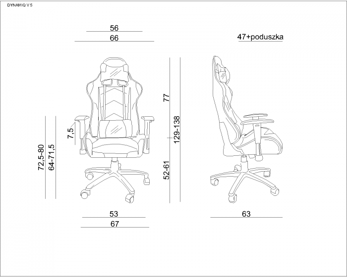 Scaun gaming ajustabil negru-rosu/alb Dynamiq V5, tapiterie piele ecologică, accesorii textile, Y-2689-4-0 - Unique [4]
