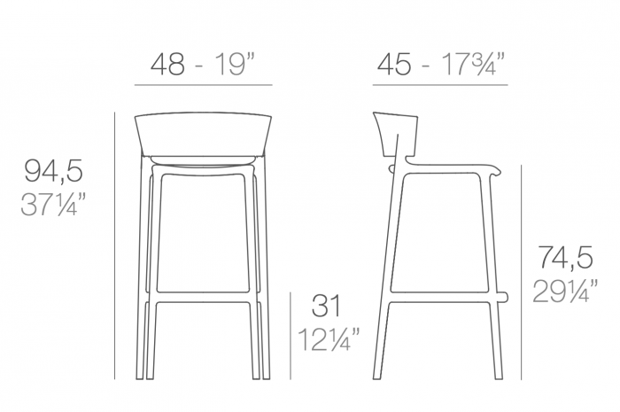 Scaun inalt bar Africa 48x45x94 cm din polipropilena, fara brate cu spatar, 65029 - Vondom [5]