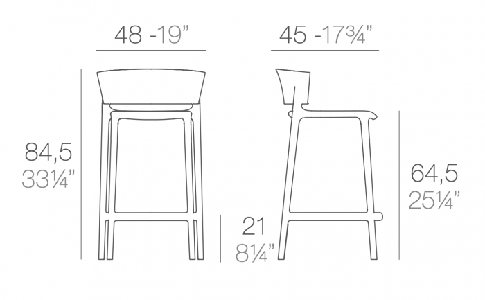 Scaun inalt bar Africa 48x47x85 cm din polipropilena, fara brate cu spatar, 65030 - Vondom [5]