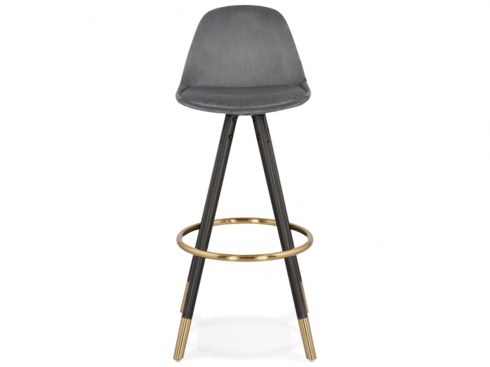 Scaun inalt bar catifea gri Grace picioare negre lemn, insertii aurii, BS03150GRBL - Kokoon [2]