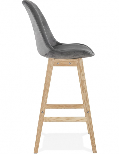 Scaun inalt bar Cline catifea gri, design scandinav, picioare fag, BS03880GRNA - Kokoon [3]