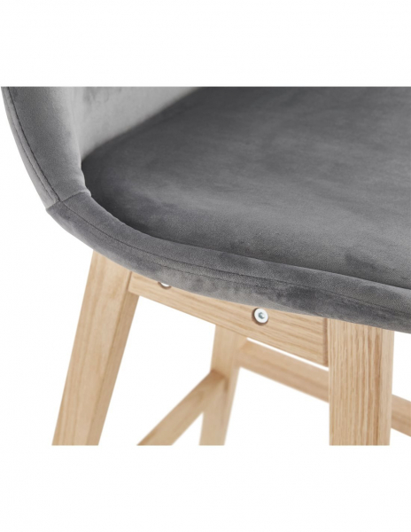 Scaun inalt bar Cline catifea gri, design scandinav, picioare fag, BS03880GRNA - Kokoon [8]