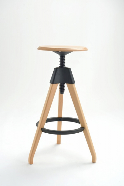 Scaun inalt bar design tip surub Ulla cu inaltime reglabila, lemn masiv, plastic rezistent negru, PW-016.CZARNY - King [2]