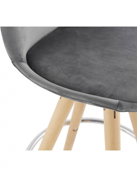 Scaun inalt bar Grace catifea gri, design scandinav, picioare fag cu inel crom, BS03690GRNA - Kokoon [8]