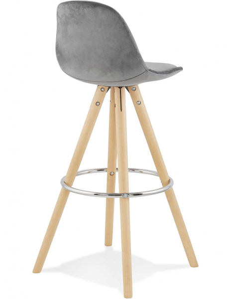 Scaun inalt bar Grace catifea gri, design scandinav, picioare fag cu inel crom, BS03690GRNA - Kokoon [4]