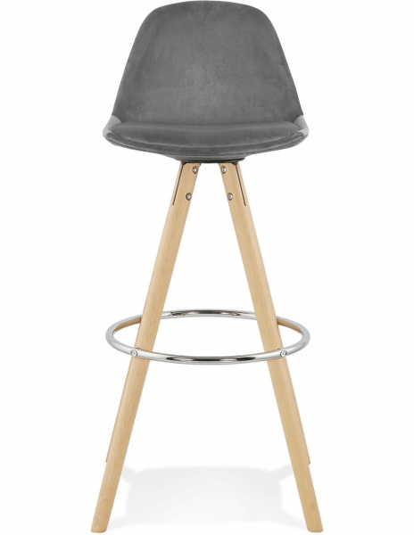 Scaun inalt bar Grace catifea gri, design scandinav, picioare fag cu inel crom, BS03690GRNA - Kokoon [2]