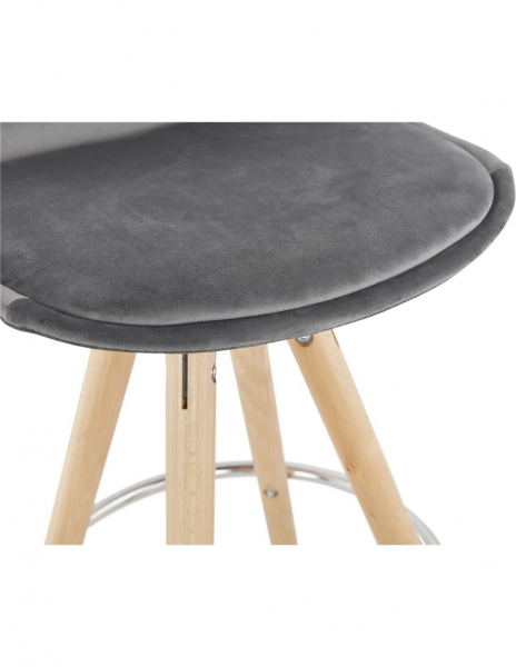 Scaun inalt bar Grace catifea gri, design scandinav, picioare fag cu inel crom, BS03690GRNA - Kokoon [7]
