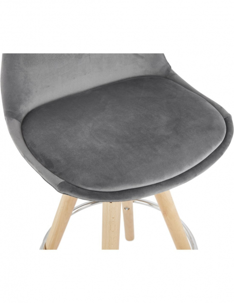 Scaun inalt bar Grace catifea gri, design scandinav, picioare fag cu inel crom, BS03690GRNA - Kokoon [6]