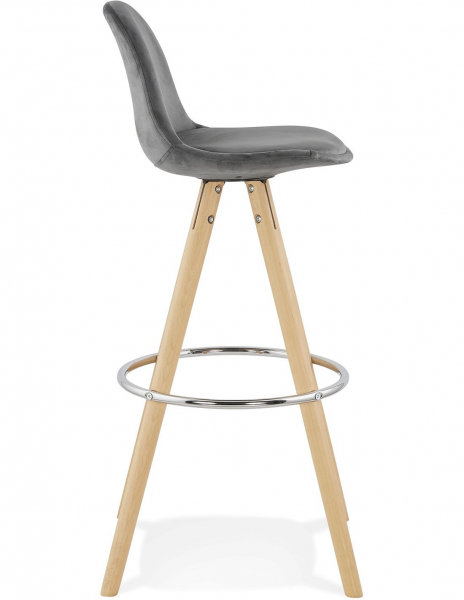 Scaun inalt bar Grace catifea gri, design scandinav, picioare fag cu inel crom, BS03690GRNA - Kokoon [3]