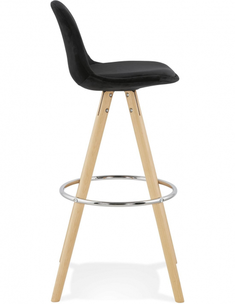Scaun inalt bar Grace catifea neagra, design scandinav, picioare fag cu inel crom, BS03700BLNA - Kokoon [3]