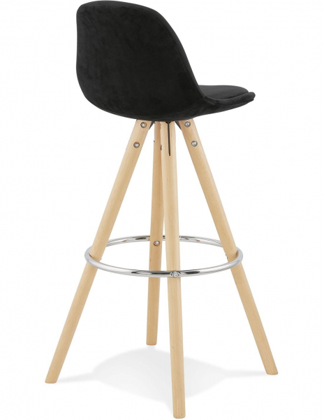 Scaun inalt bar Grace catifea neagra, design scandinav, picioare fag cu inel crom, BS03700BLNA - Kokoon [4]
