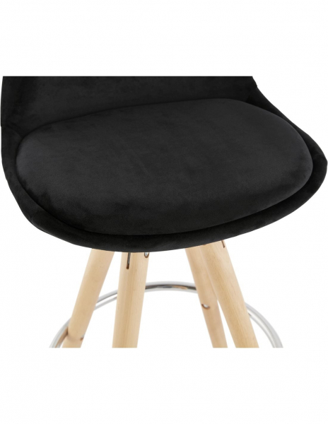 Scaun inalt bar Grace catifea neagra, design scandinav, picioare fag cu inel crom, BS03700BLNA - Kokoon [6]