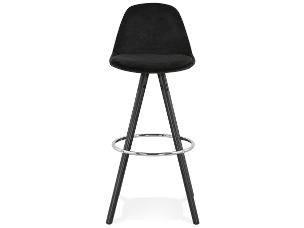 Scaun inalt bar Grace catifea neagra, picioare negre lemn cu inel crom, BS03580BLBL - Kokoon [4]