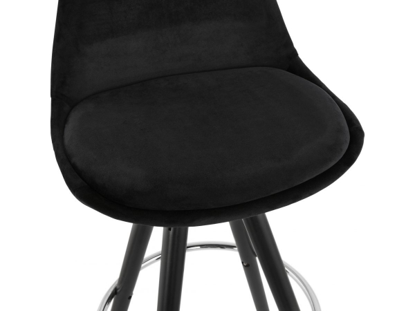 Scaun inalt bar Grace catifea neagra, picioare negre lemn cu inel crom, BS03580BLBL - Kokoon [5]