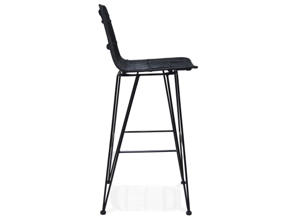 Scaun inalt bar gradina Wells din ratan negru cu picioare metalice negre din otel, BS02950BLBL - Kokoon [3]