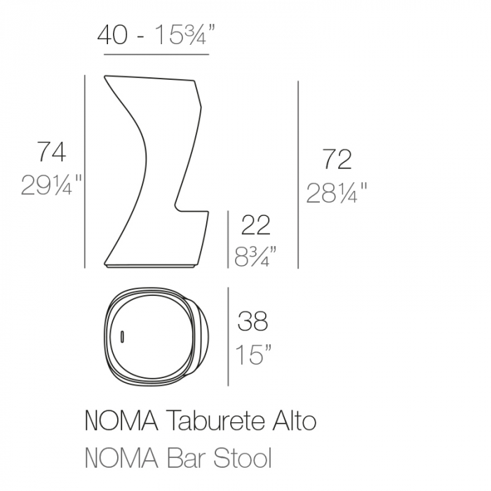 Scaun inalt bar iluminare LED Noma 38x40x74 cm polipropilena, model fara spatar, 45038A - Vondom [2]