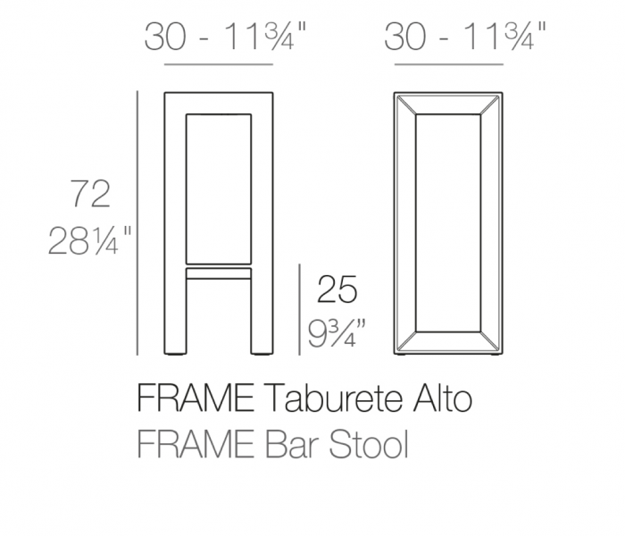 Scaun inalt bar patrat fara spatar Frame 30x30x72 cm polipropilena, design modern, 54076 - Vondom [5]