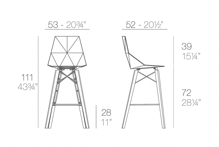 Scaun inalt bar terasa Faz fara brate 53x52x111 cm picioare lemn, model geometric modern, 54301 - Vondom [2]