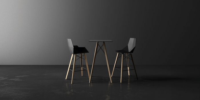 Scaun inalt bar terasa Faz fara brate 53x52x111 cm picioare lemn, model geometric modern, 54301 - Vondom [4]
