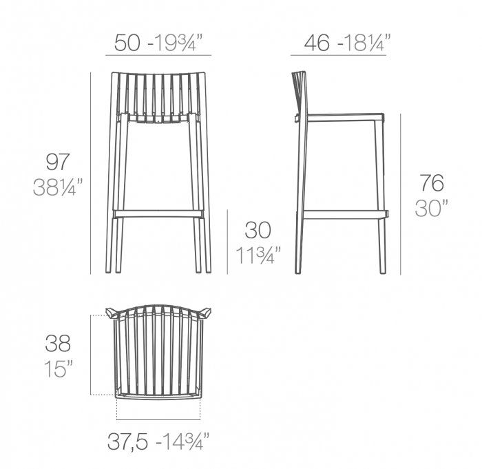 Scaun inalt bar terasa Spritz fara brate 50x46x97 cm, polipropilena, design modern, 56019 - Vondom [5]