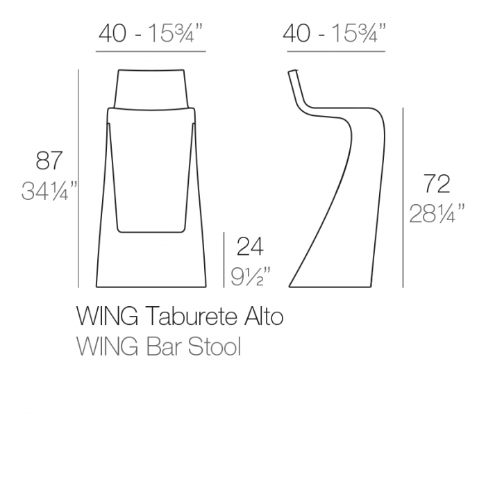 Scaun inalt bar terasa Wing fara brate 40x40x87 cm cu iluminare LED, polipropilena, design modern, 53031 - Vondom [4]