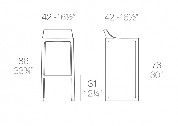 Scaun inalt bar Wall street 42x42x86 cm polipropilena, spatar jos, design minimalist, 65017 - Vondom [2]
