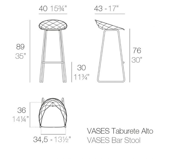 Scaun inalt bar Vases 40x43x89 cm, baza metalica, model forme geometrice, 47071 - Vondom [7]