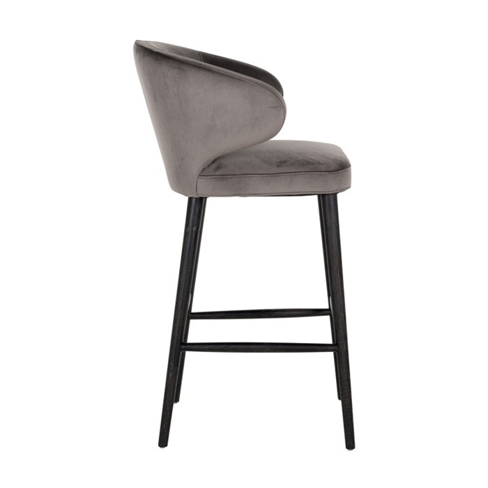 Scaun inalt de bar catifea bej/gri lux Luis, picioare lemn negru, S4496 KHAKI VELVET - Richmond Interiors [10]
