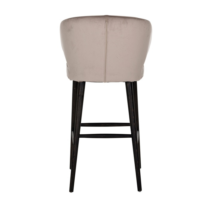 Scaun inalt de bar catifea bej/gri lux Luis, picioare lemn negru, S4496 KHAKI VELVET - Richmond Interiors [3]