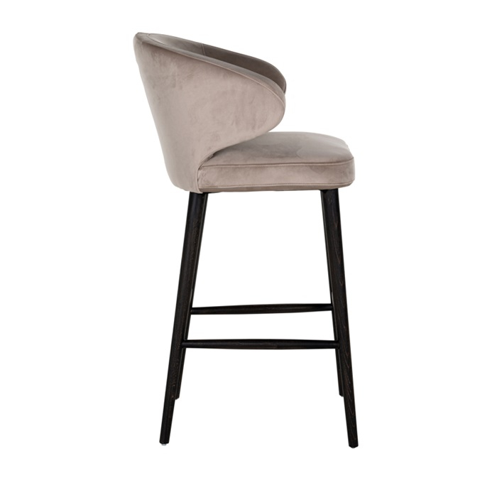 Scaun inalt de bar catifea bej/gri lux Luis, picioare lemn negru, S4496 KHAKI VELVET - Richmond Interiors [2]