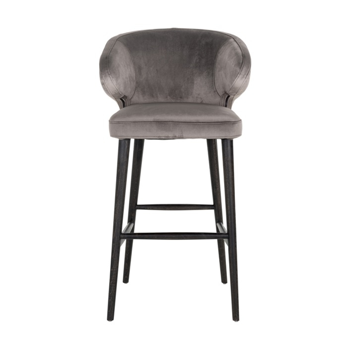 Scaun inalt de bar catifea bej/gri lux Luis, picioare lemn negru, S4496 KHAKI VELVET - Richmond Interiors [6]