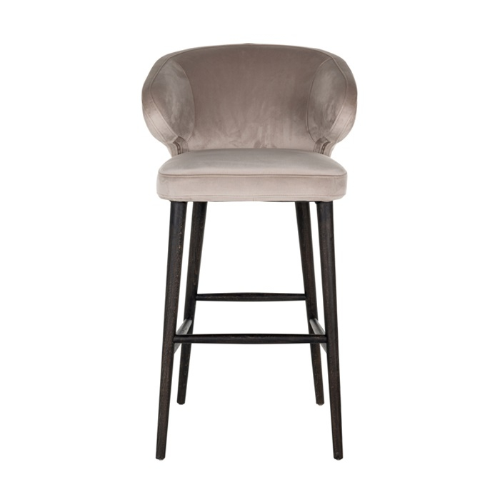 Scaun inalt de bar catifea bej/gri lux Luis, picioare lemn negru, S4496 KHAKI VELVET - Richmond Interiors [4]