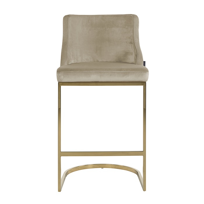 Scaun inalt de bar catifea lux Rados bej/roz/gri, cadru otel inoxidabil auriu, S4460 FR KHAKI VELVET - Richmond Interiors [2]