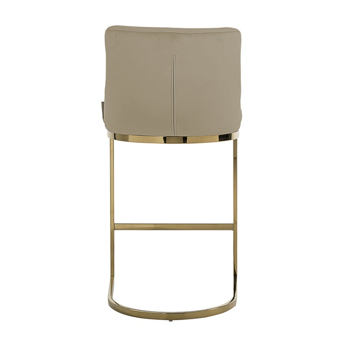 Scaun inalt de bar catifea lux Rados bej/roz/gri, cadru otel inoxidabil auriu, S4460 FR KHAKI VELVET - Richmond Interiors [4]