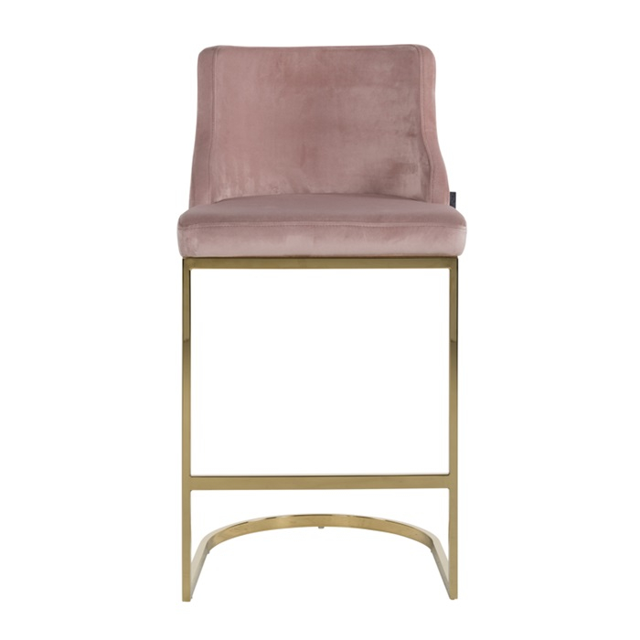Scaun inalt de bar catifea lux Rados bej/roz/gri, cadru otel inoxidabil auriu, S4460 FR KHAKI VELVET - Richmond Interiors [8]