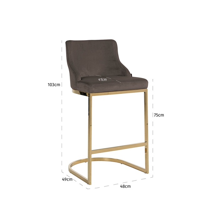 Scaun inalt de bar catifea lux Rados bej/roz/gri, cadru otel inoxidabil auriu, S4460 FR KHAKI VELVET - Richmond Interiors [10]