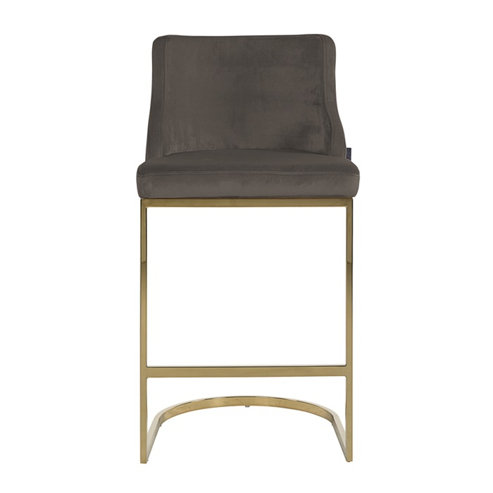 Scaun inalt de bar catifea lux Rados bej/roz/gri, cadru otel inoxidabil auriu, S4460 FR KHAKI VELVET - Richmond Interiors [6]